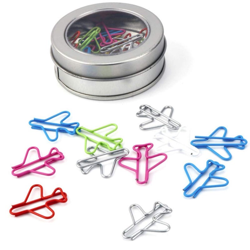 Teensery 24 Pcs Assorted Color Airplane Shaped Paper Clips Paper Clamp with Storage Box for Bookmark Office Clips and Document Organizing Supplies - Image 1